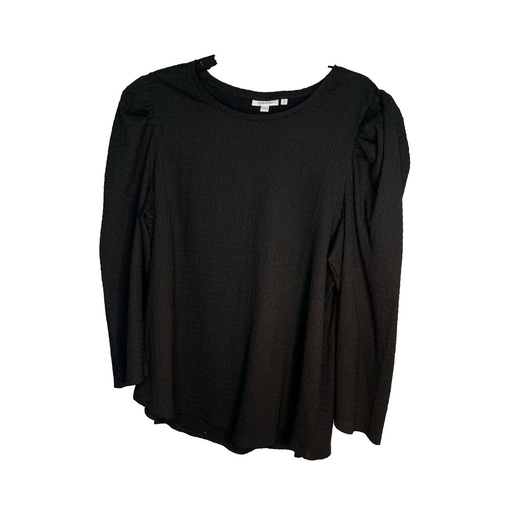 Chicos Black Ruched puff Long sleeve Blouse sz 3 / 16 XL (13)